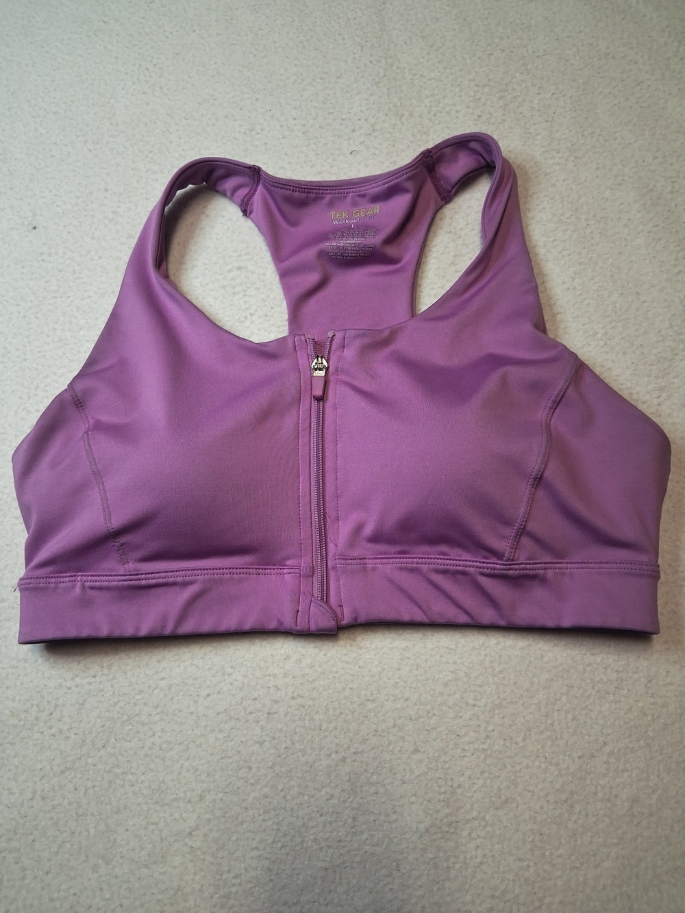 tek gear Purple Front-Zip Racerback Sports Bra